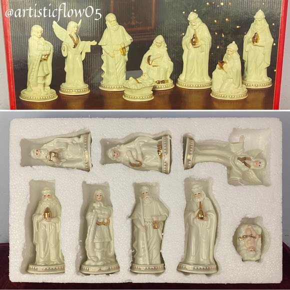 NEW! Vintage! Rare! Dillard's Trimmings Set 8 Jade Porcelain Nativity Set - Picture 3 of 4